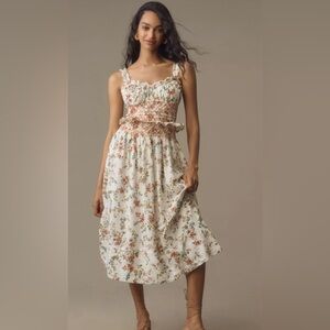 By Anthropologie Sleeveless Smocked-Waist Ruffled Midi Dres